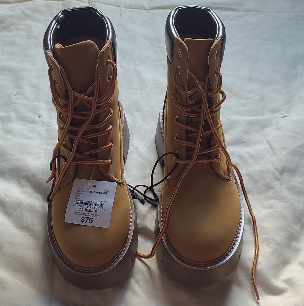 Arizona Women’s Brown Lace-Up Ankle Work Boots Round Toe Synthetic US 7.5 M
